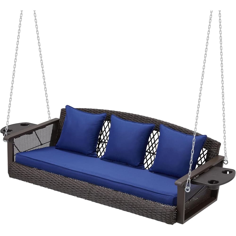 3-Seat Outdoor Porch Swing with Cushions, 900 LBS Capacity, Hanging Chains for Deck, Backyard, Lawn