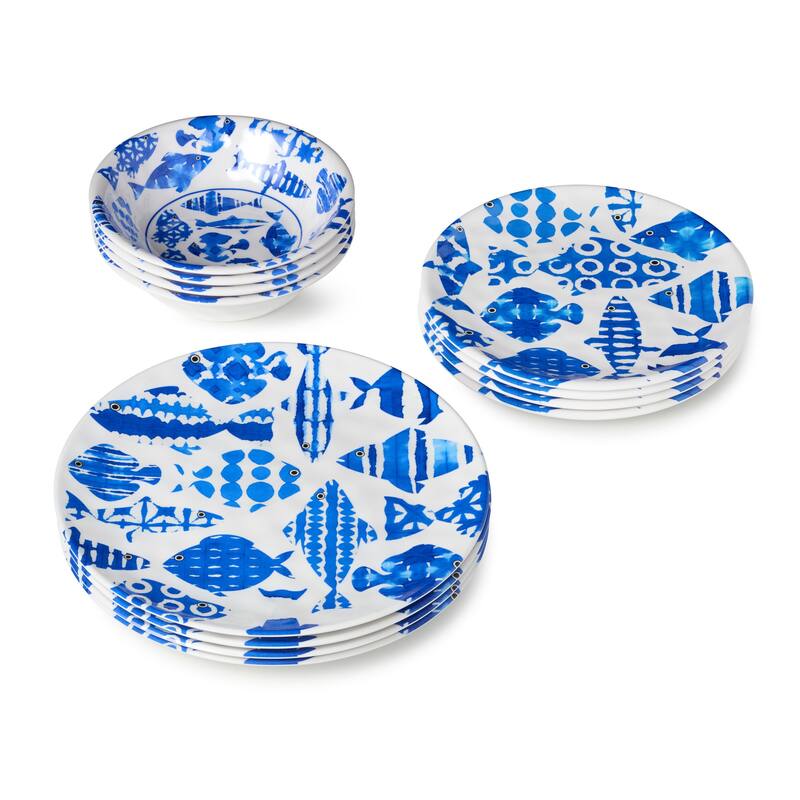 Certified International Fish Tale Melamine 12 Piece Dinnerware Set , Service for 4 - 11.00"L x 11.00"W x 0.50"H
