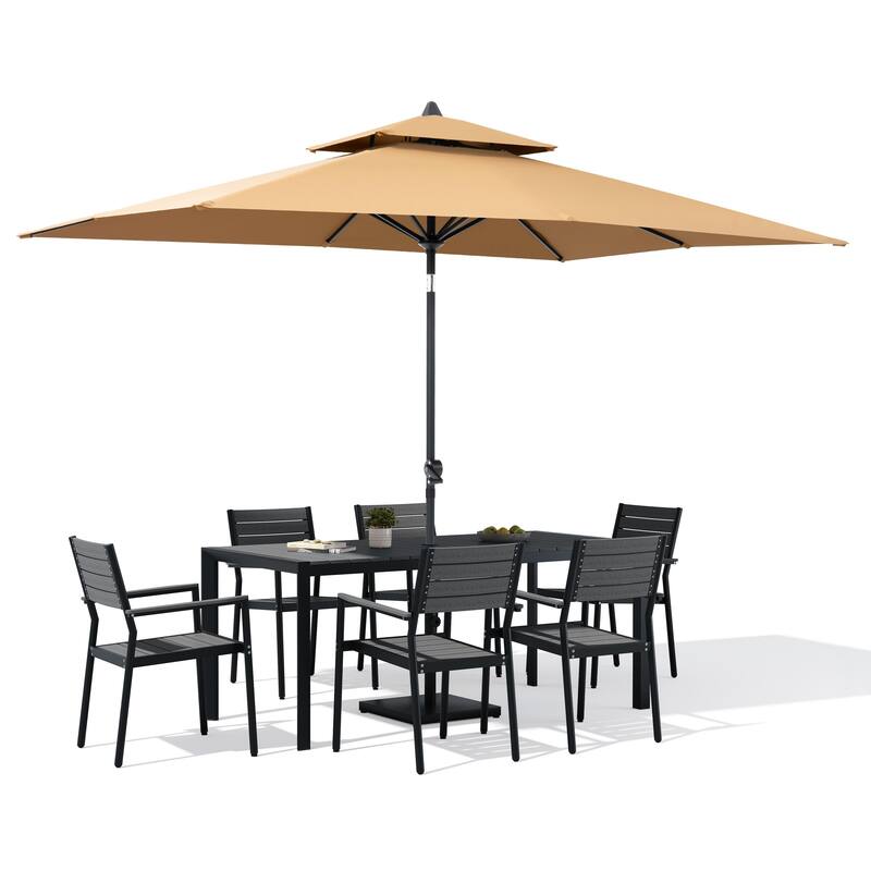 9/11-Piece Outdoor Patio Dining Set Aluminum Dining Table and Stackable Chairs w/10 ft Market Umbrella and Base