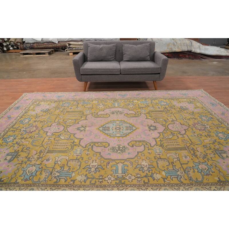 Hand Knotted Oriental 100% Wool Carpet Traditional Floral Yellow & Gold Tabriz Area Rug - 11' 2'' X 8' 0''