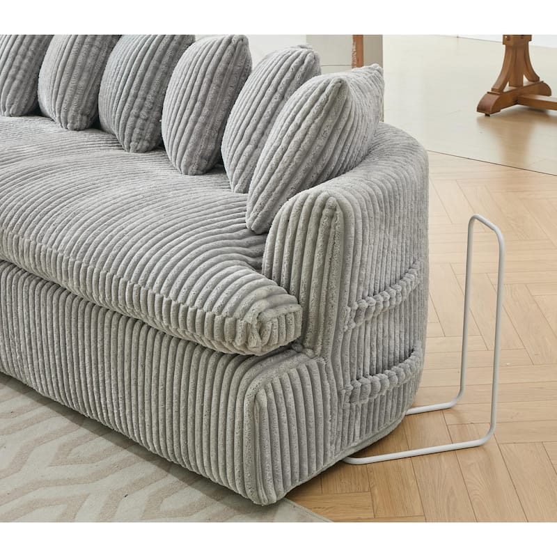 127"Corduroy L-Shaped Sectional Sofa with High-Resilience Foam, 10 Back Cushions, and No Assembly Required