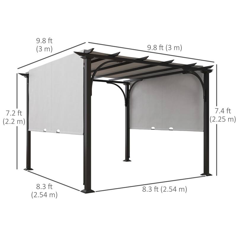 Outsunny 10' x 10' Outdoor Pergola Patio Gazebo Retractable Canopy Sun Shelter with Steel Frame