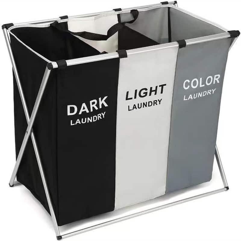 Laundry Basket 3 Section Foldable Dirty Laundry Hampe - 26"L x 16"W x 24"H