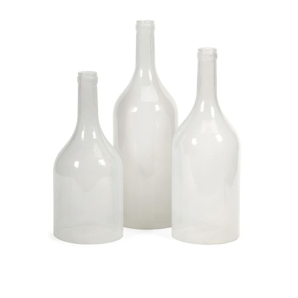 Set of 3 Divinity Milky White Tinted Decorative Glass Bottle Cloches 17.75" - N/A