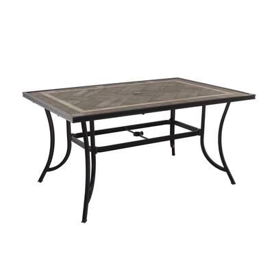 59 inch W * 40 inch D Aluminum Ceramic Tile Top Rectangular Dining Table with Umbrella Hole