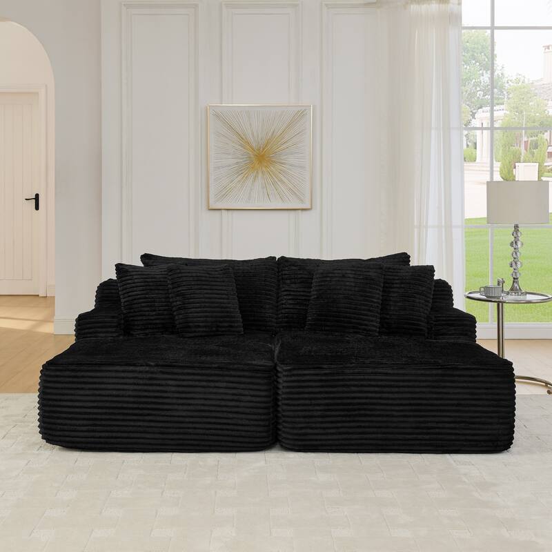 Two-seater lazy sofa lounge chair,Compressed sofa no assembly required, made of velvet fabric, fluffy modern lounge chair