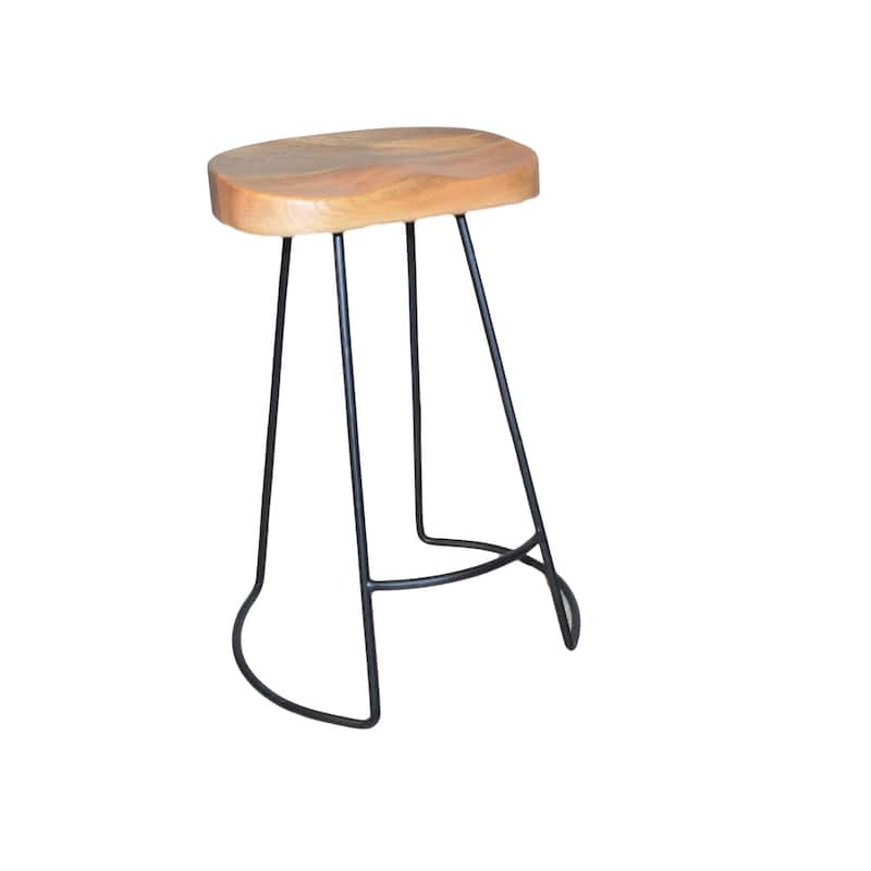 HomeRoots Set of Two 25" Natural And Black Steel Backless Counter Height Bar Chairs