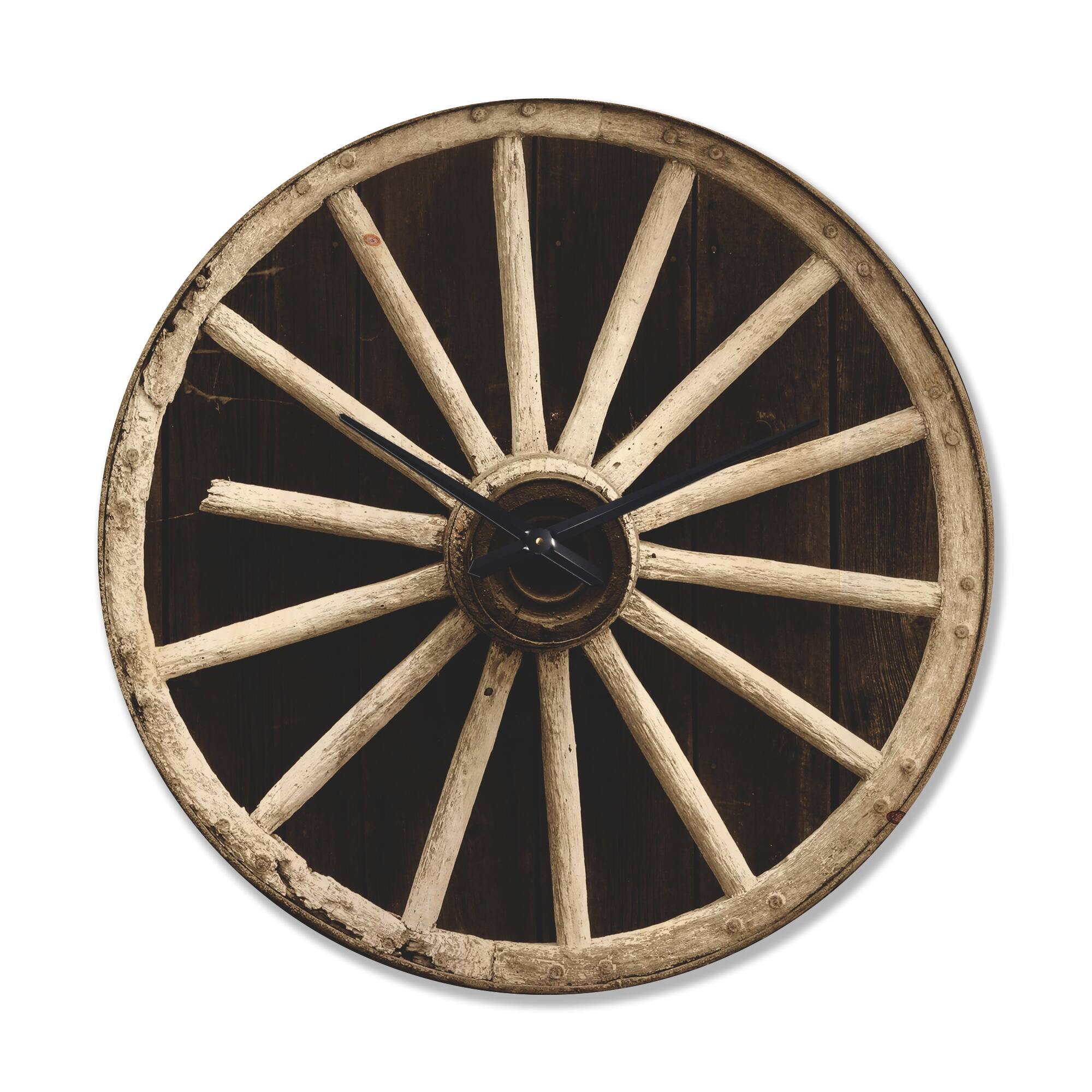 Designart 'Sepia Country Wagon Wheel Clock' Farmhouse Wood Wall Clock