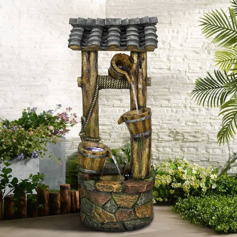 39.3in High Outdoor Water Fountain w/ LED Lights Floor Water Fountain