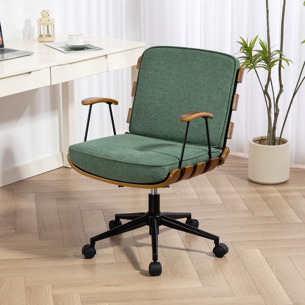 XINMICS 35.83"H Modern 360 Swivel Office Chair, Solid Wood Task Chair with Adjustable Height and Bent Wood