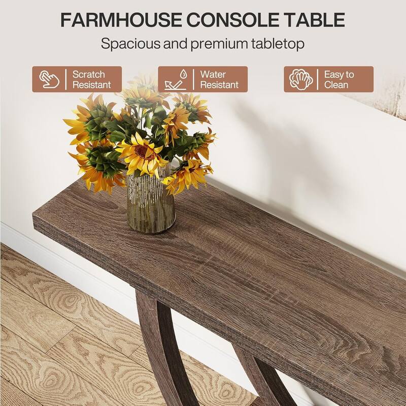 63" Farmhouse Console Table, All-Wood Narrow Entryway Table with Thick Legs, Rustic Sofa Table for Hallway, Living Room