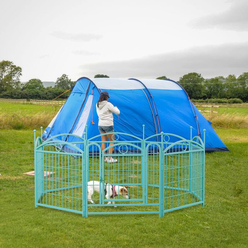 Dog Playpen 24 inch 8 Panels Metal Dog Pen Pet Dog Fence with Doors, Heavy Duty Dog Fence Puppy Pen Foldable Pet Exercise Pen