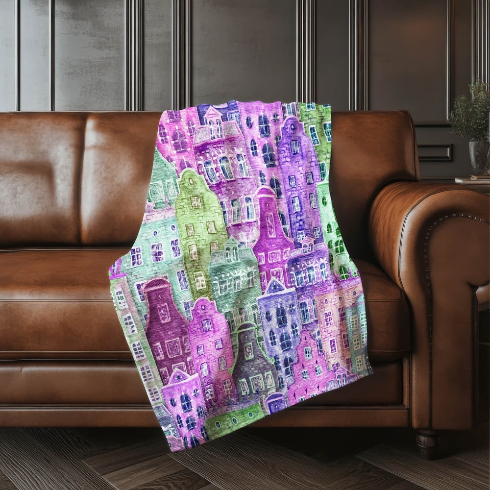 Premium Machine Washable Modern City Sherpa Throw Blanket