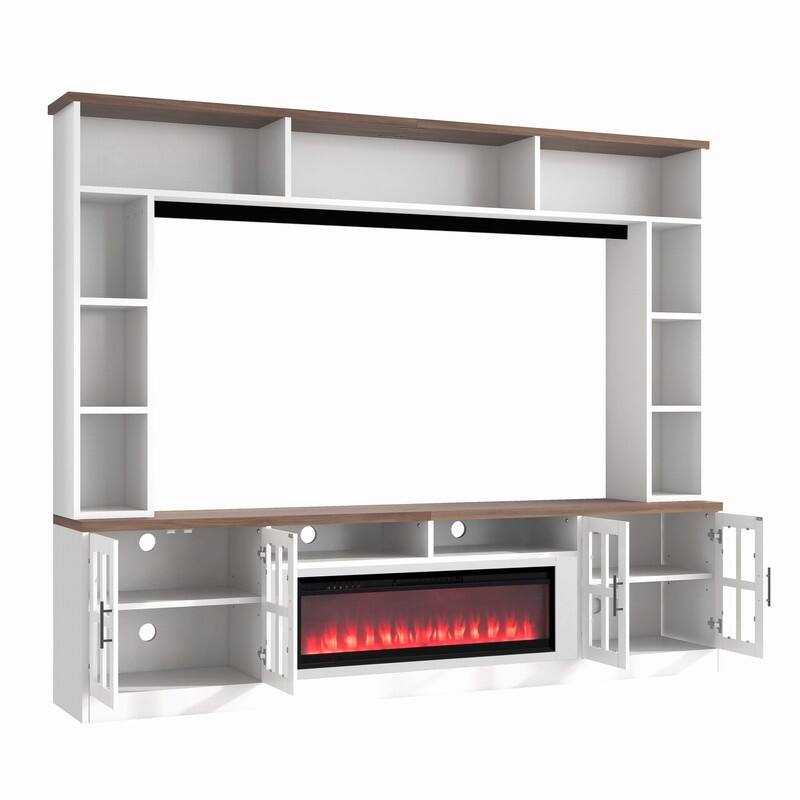 Modern 95.5" Wall Unit Entertainment Center with Bookshelves for TVs up to 80" with Electric Fireplace and Adjustable Shelves