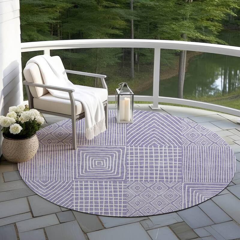 Machine Washable Indoor/ Outdoor Geo Patchwork Chantille Rug