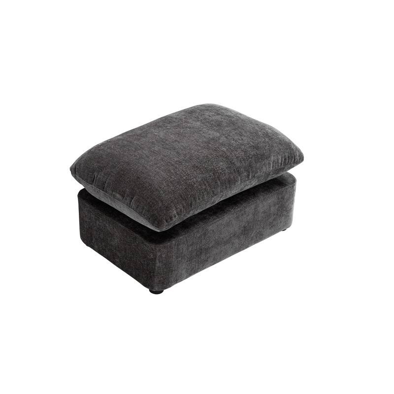 46" Chenille Upholstered Oversized Swivel Armchair With Ottoman