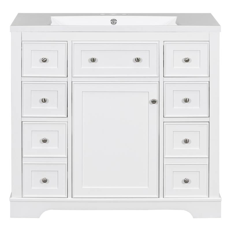 GDFStudio - Avalon 36-Inch Bathroom Vanity with Sink Combo, One Cabinet and Six Drawers, Solid Wood & MDF Board, Painted Finish