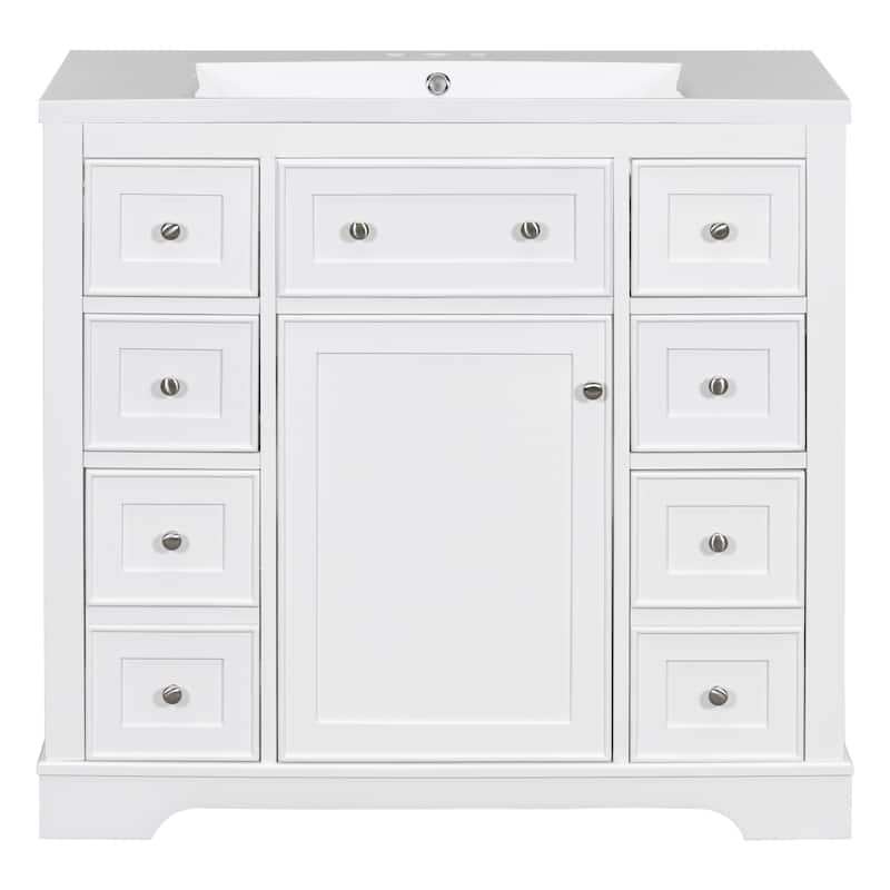 Roomfitters 36" Bathroom Vanity with Sink Combo, Cabinet with 6 Drawers and Door, Solid Wood, MDF Board