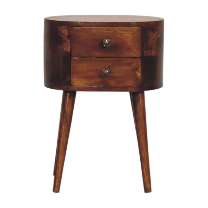 Artisan Furniture Solid Wood Mini Chestnut Rounded Nightstand Table, Brown With two Drawers