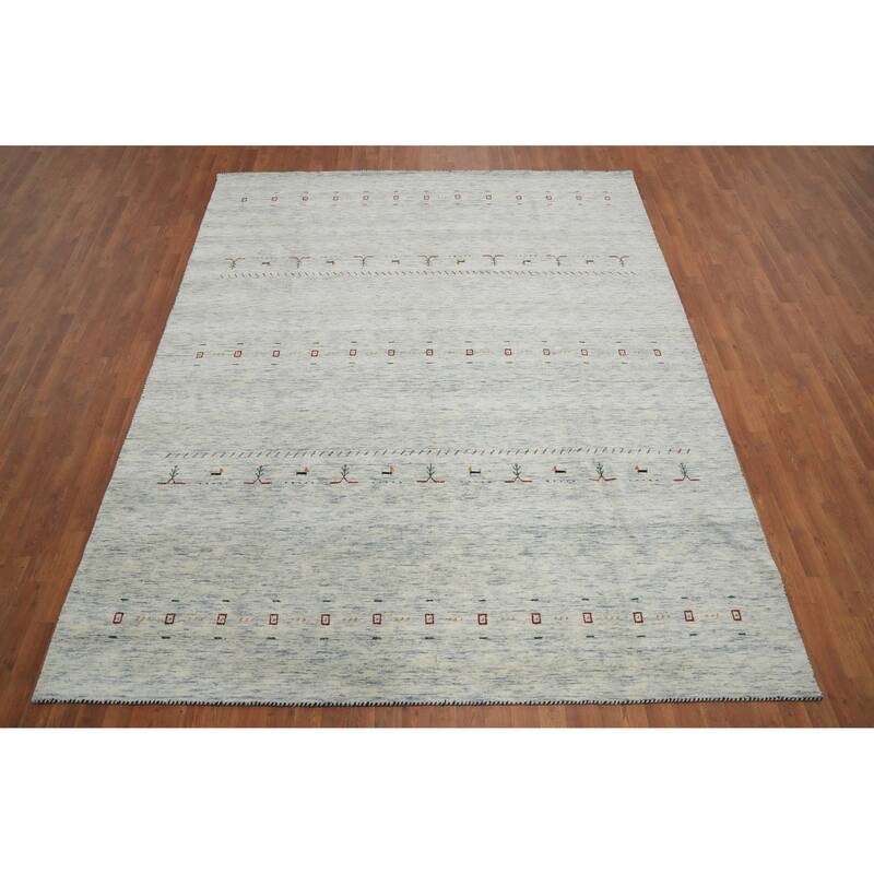 Hand Knotted Oriental 100% Wool Carpet Tribal Animal Pictorial Beige & Ivories Gabbeh Area Rug - 9' 11'' X 8' 0''