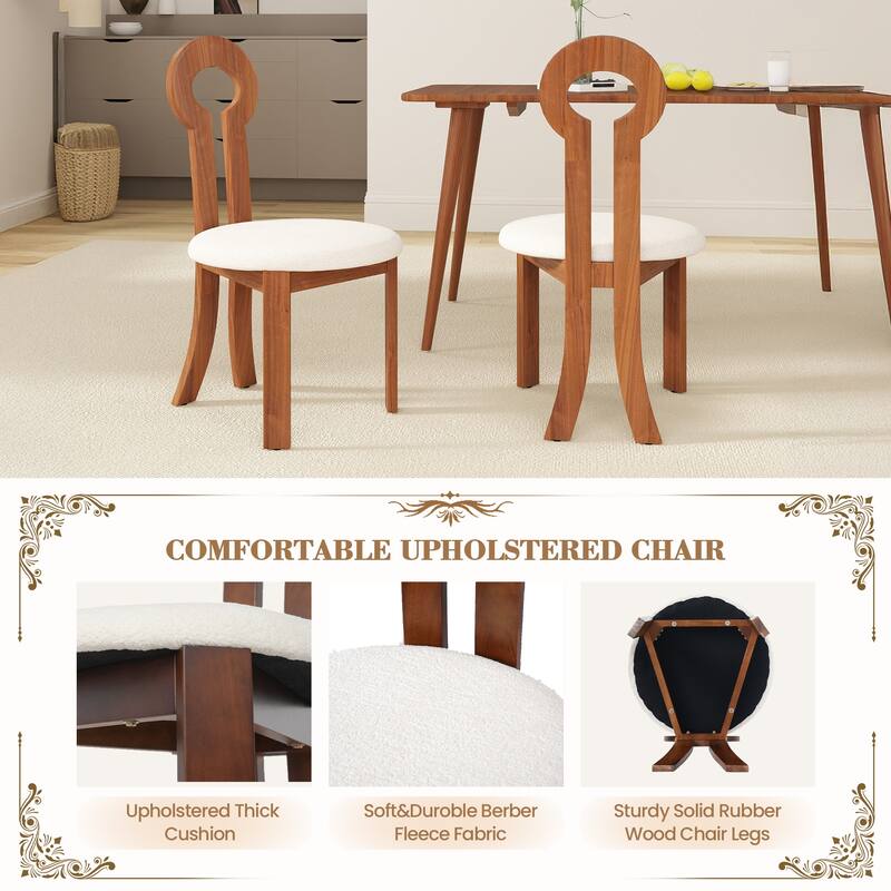 Modern Berber Fleece Upholstered Dining Chair Solid Wood Dining Chair ( Set of 2)