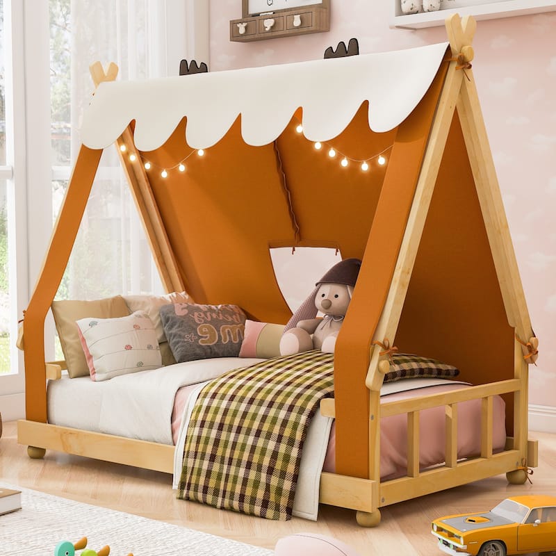 Whimsical Tent House Bed with Lights and Skylight by Harper&Bright Designs