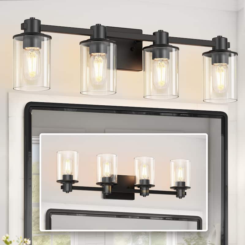 3 Light Vanity Lights, Black and Gold Wall Sconce Light with Clear Glass, Bathroom Light Fixtures