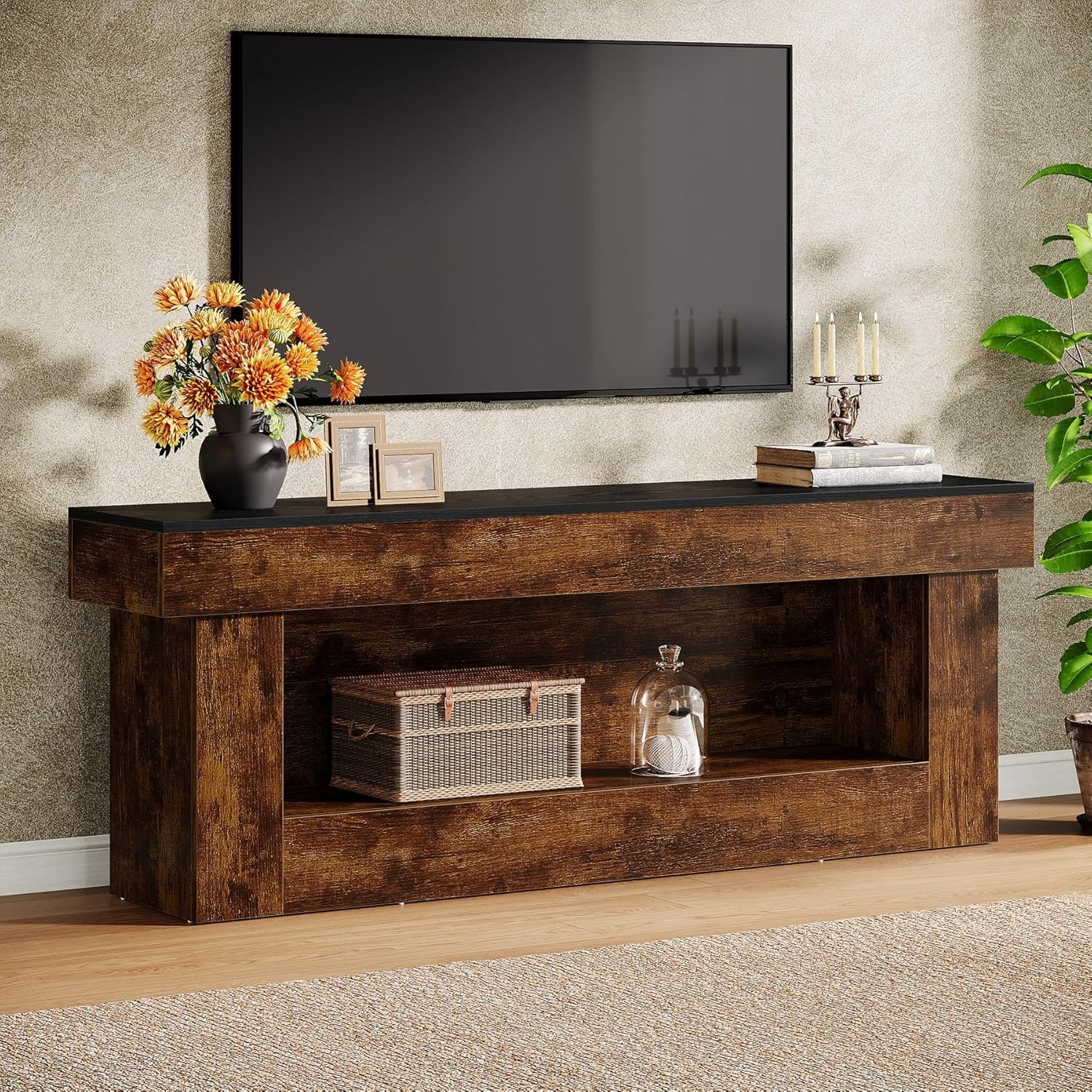 63-inch TV Stand with Storage, Entertainment Center for Living Room