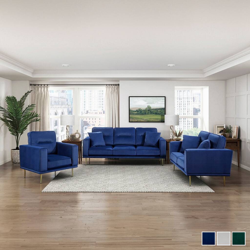Valleton 3-Piece Velvet Living Room Sofa Set