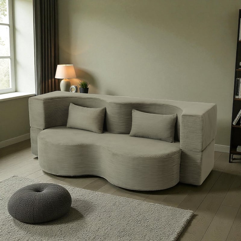 75" Convertible Foldable Sofa Bed, Memory Foam Upholstered 3-Seat Cloud Couch Mattress with 2 Pillows - Green