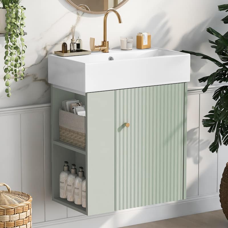 Contemporary Floating Vanity With Ceramic Vessel Sink - Left-Side Storage Cabinet For Compact Bathrooms‌
