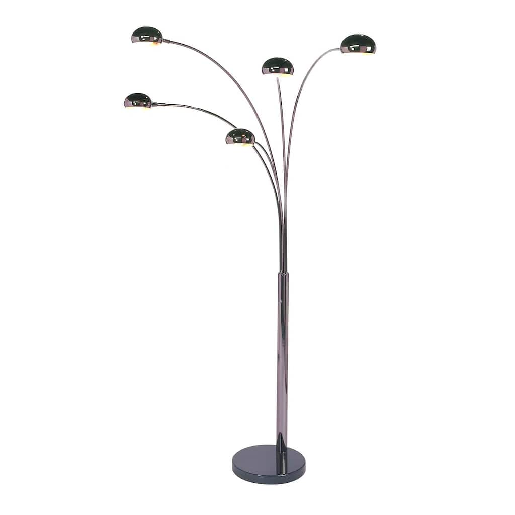 Mushroom 5 Light Arc Floor Lamp - Black Nickel, Dimmer switch, Marble base