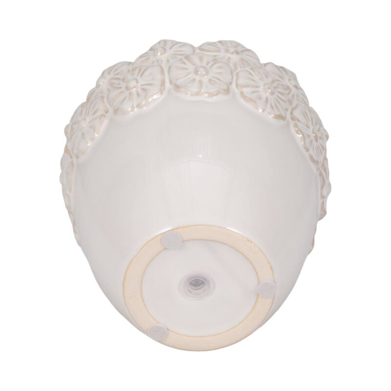 Sagebrook Home 6" Ceramic Iridescent Floral Crown Planter, Ivory