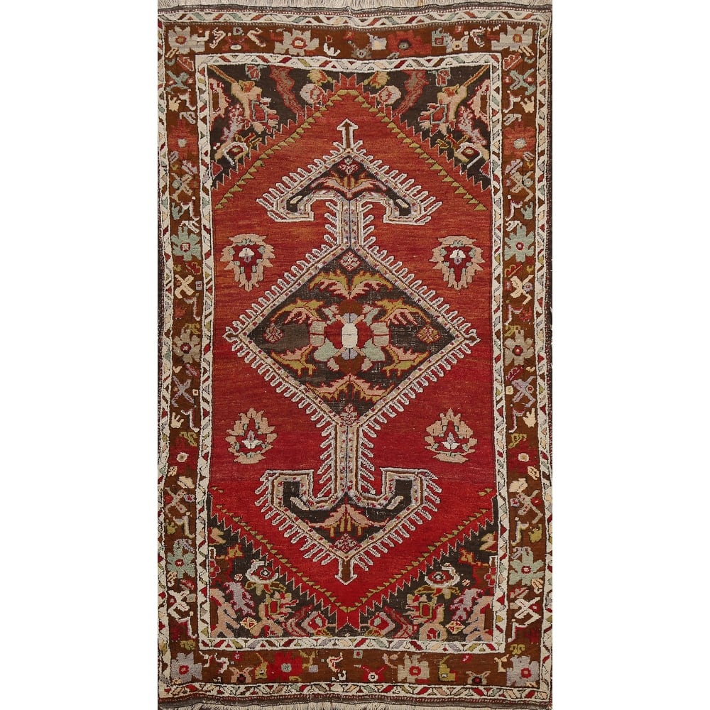 Vegetable Dye Geometric Anatolian Turkish Wool Area Rug Handmade - 3'9" x 6'7"