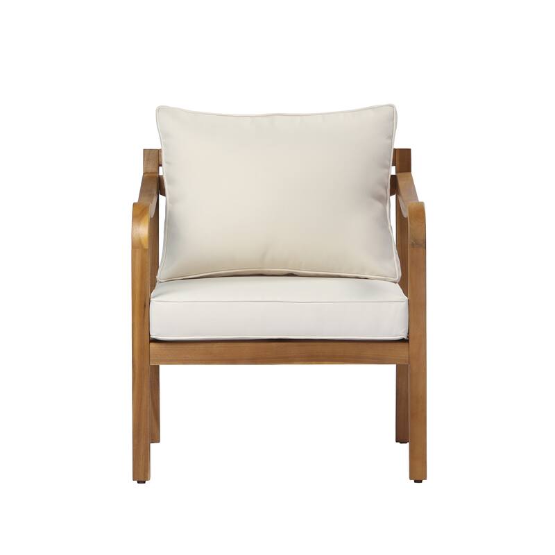 Christopher Knight Home - Erin 5-Piece Outdoor Acacia Wood Conversation Set with Cushioned Lounge Chairs & Round Coffee Table