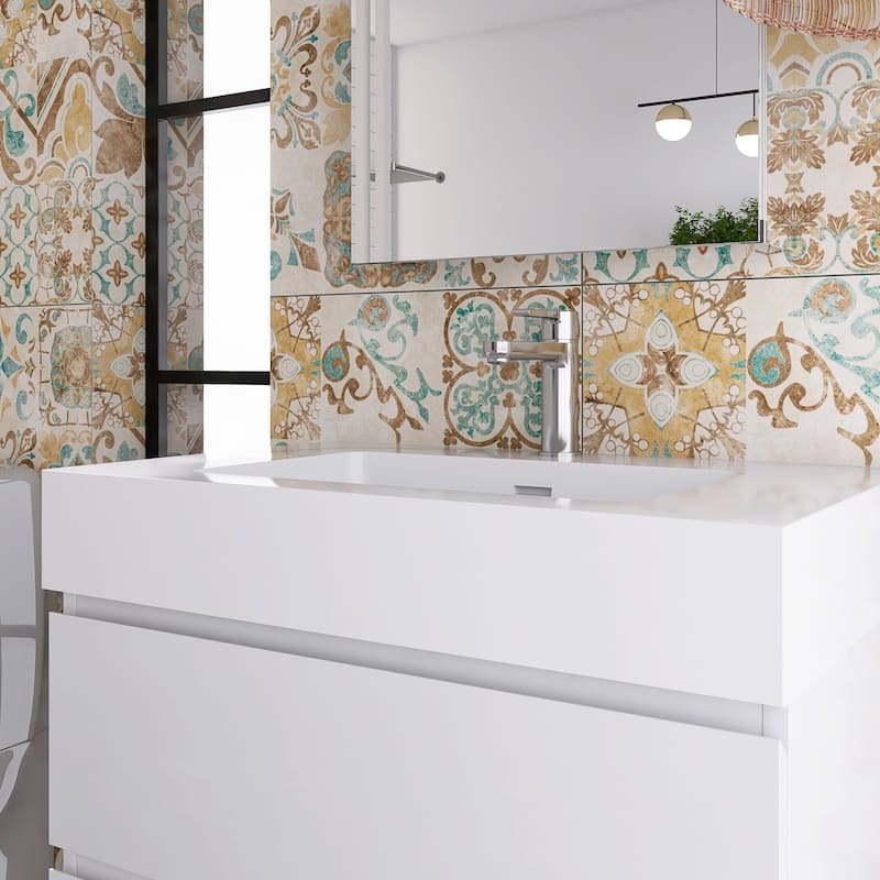 Floating Bathroom Vanity with Solid Surface Top