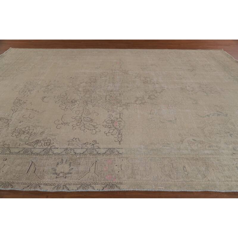 Hand Knotted Oriental 100% Wool Carpet Traditional Medallion Beige & Ivories Tabriz Area Rug - 12' 11'' X 9' 6''