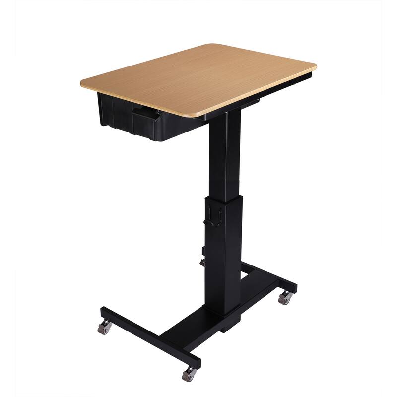 Rocelco 28 in. W Beige Height Adjustable Mobile School Standing Desk Cart with Book Box Storage and Gas Spring Laptop Riser