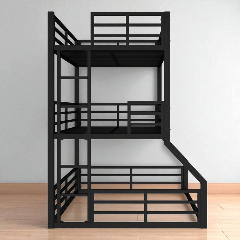 Triple Metal Bunk Bed with Safety Rails, Heavy-Duty Space-Saving Design