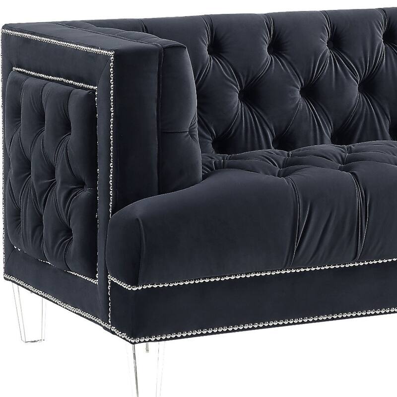 HomeRoots 64" Charcoal And Silver Velvet Loveseat
