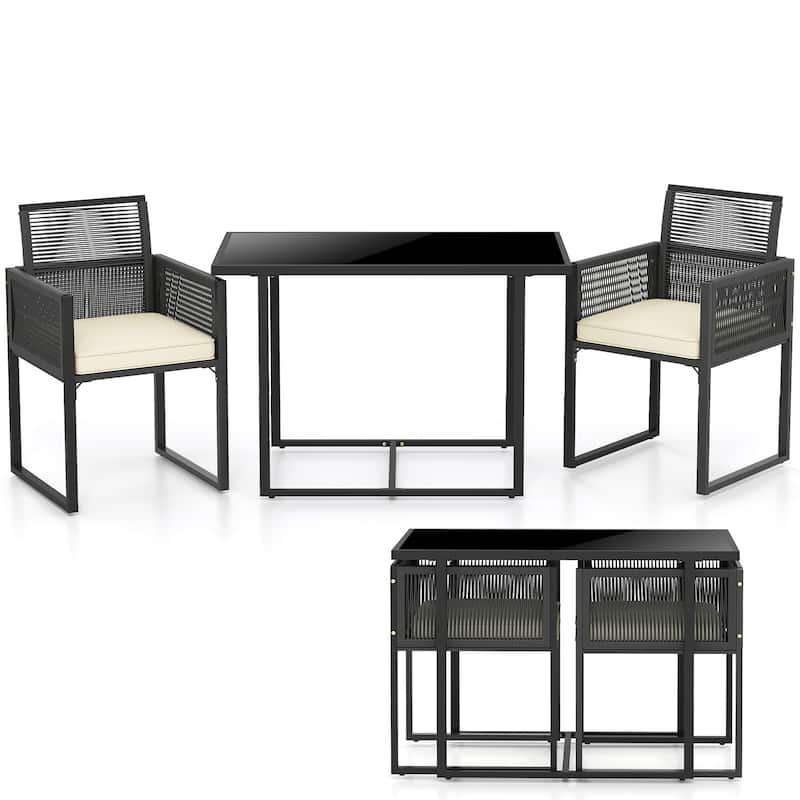 3 Piece Patio Set with Cushioned Chairs and Glass Top Coffee Table - 42.5" x 24" x 28.5"