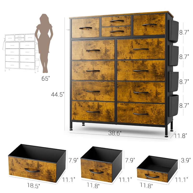 12 Drawer Dresser Fabric Tall Dressers for Bedroom Chest of Drawers