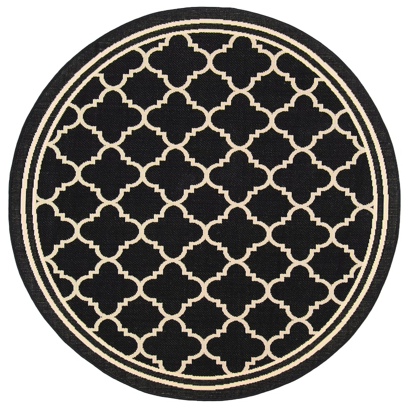 SAFAVIEH Courtyard Kristelle Indoor/ Outdoor Waterproof Patio Backyard Rug - 5'3" Round - Black/Beige