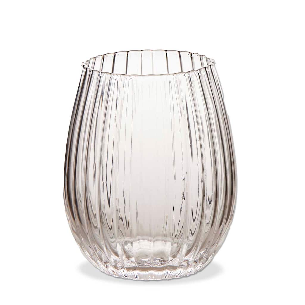 Gramercy Fluted Stemless Wine Glasses - Clear Drinkware, 18oz Capacity, Everyday Use, Hand Wash Only, Set of 4