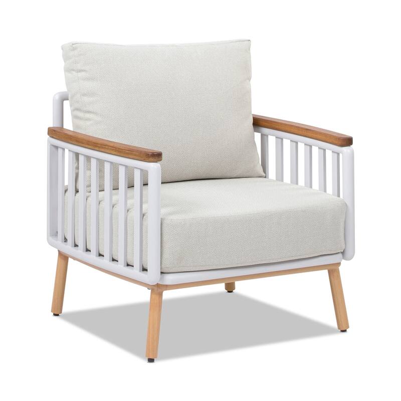 Calarono 29" Teak & Aluminum Patio Accent Arm Chair Set of 2 Sand Dune Chenille