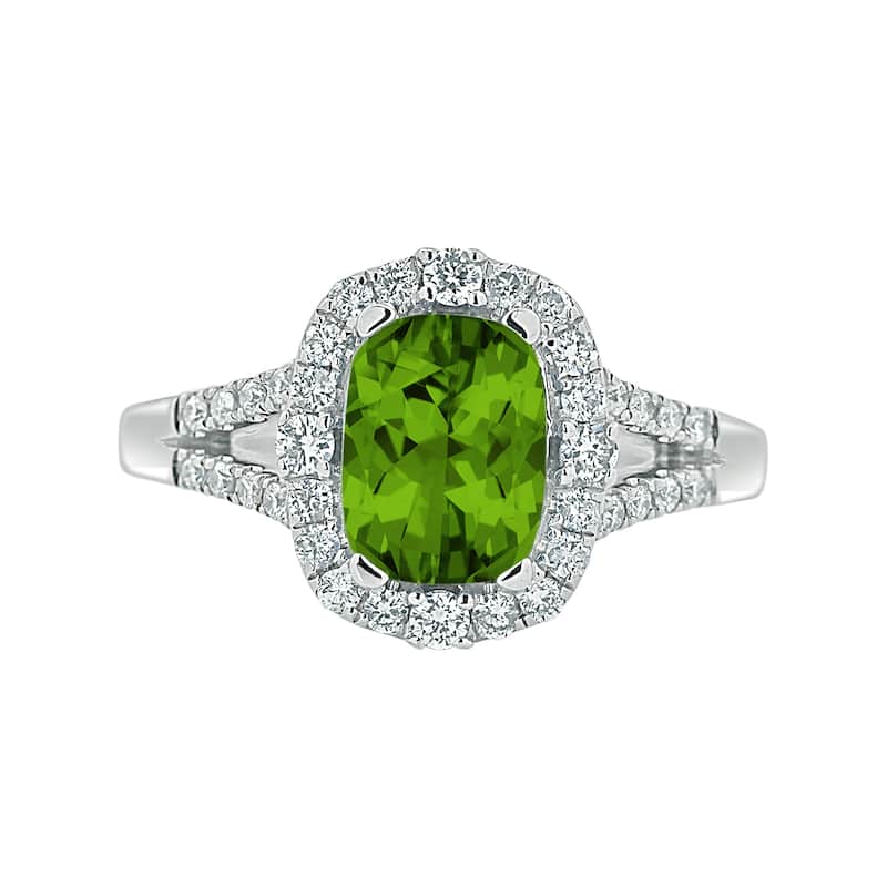 Auriya 1 3/4ct Cushion-cut Peridot Halo Diamond Engagement Ring 3/8cttw 14k Gold