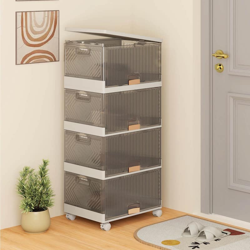 Costway 4-Cube Stackable Storage Bins with Detachable Wheels 13.5Gal - See Details