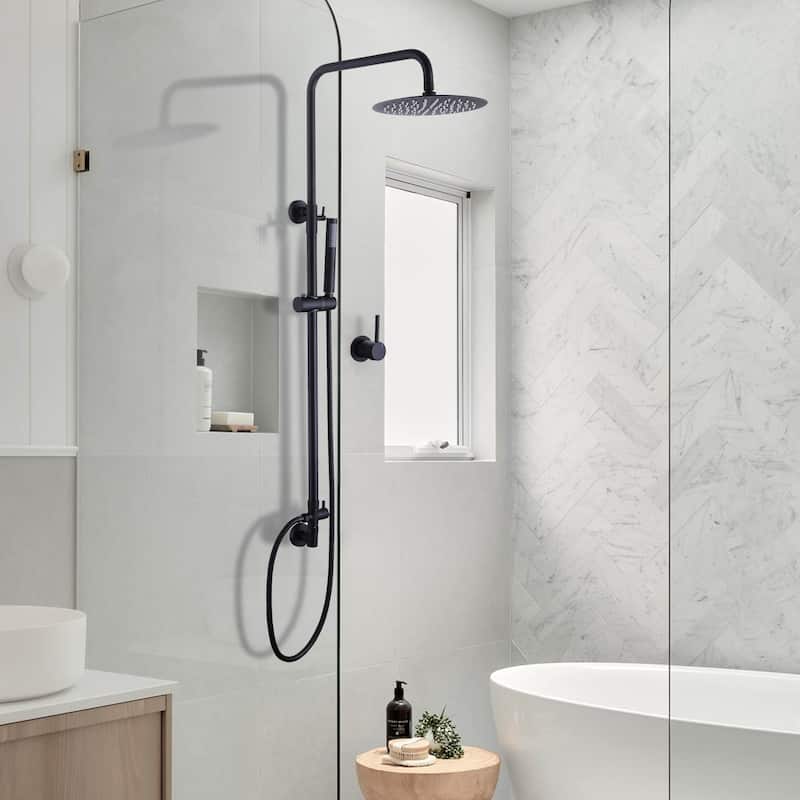 Rbrohant Wall Mounted Exposed Rain Combo Set, Shower System with 10" Showerhead and Handheld Showerhead - Matte Black