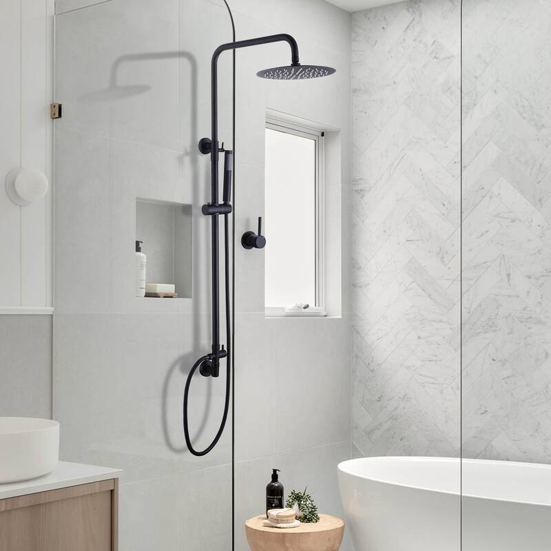 Wall Mounted Exposed Shower System with 10" Showerhead and Handheld Showerhead - Matte Black
