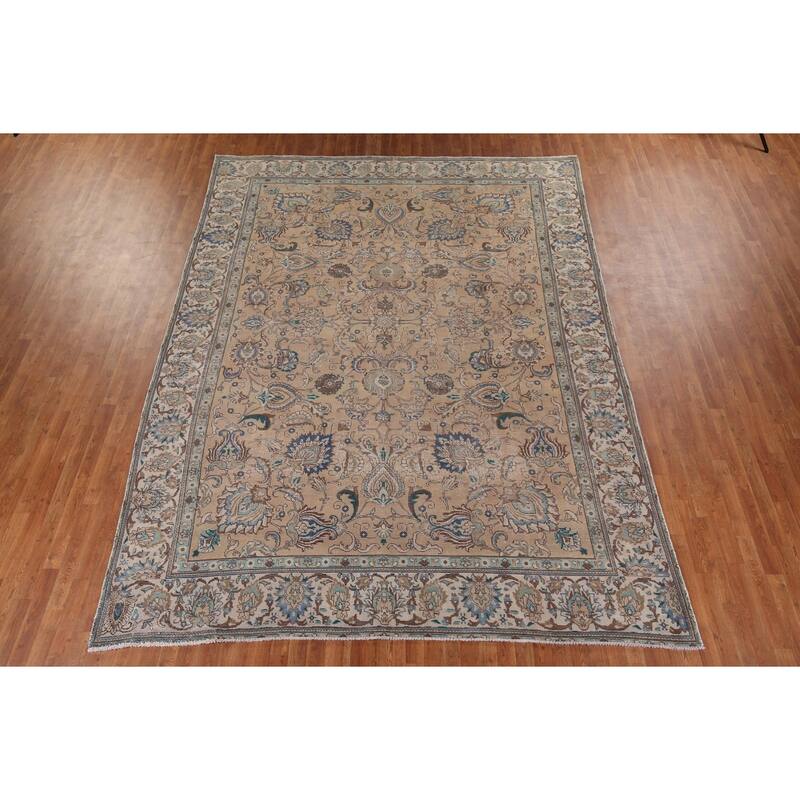 Distressed Tabriz Vintage Persian Rug Handmade Oriental Wool Carpet - 9'6" x 12'7"
